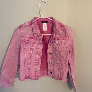 Girls Bebe kids denim jean pink jacket size 14 large